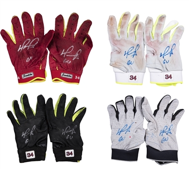 Lot of (4) David Ortiz Game Used & Signed Batting Gloves - Various Colors (Ortiz LOA)